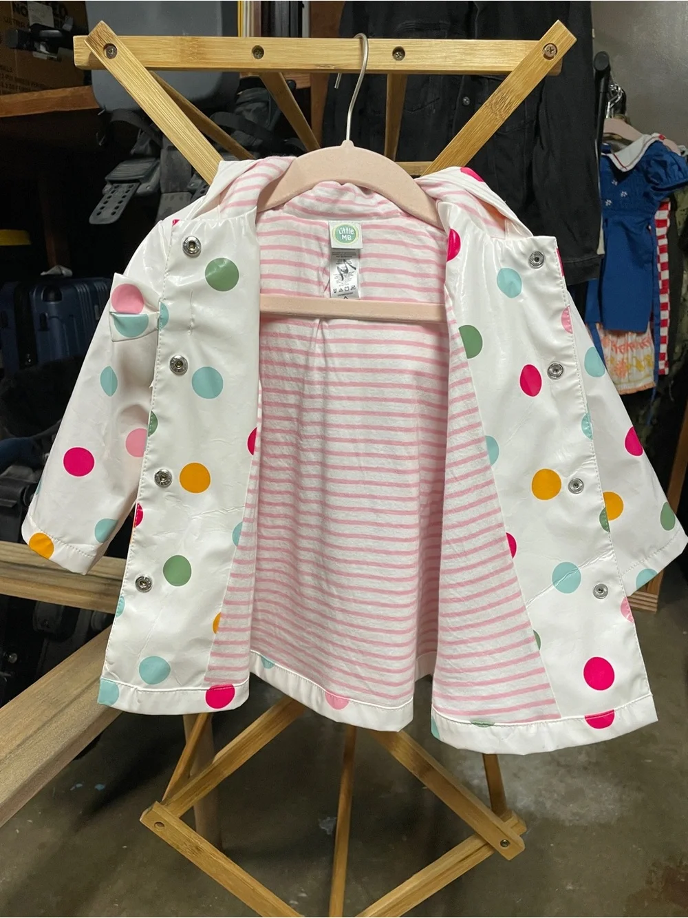 Little Me White Polka Dot Raincoat with Pink, Yellow, Green & Blue Dots